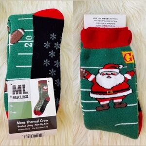 ML Muk Luks Santa Christmas Football Thermal Crew Socks